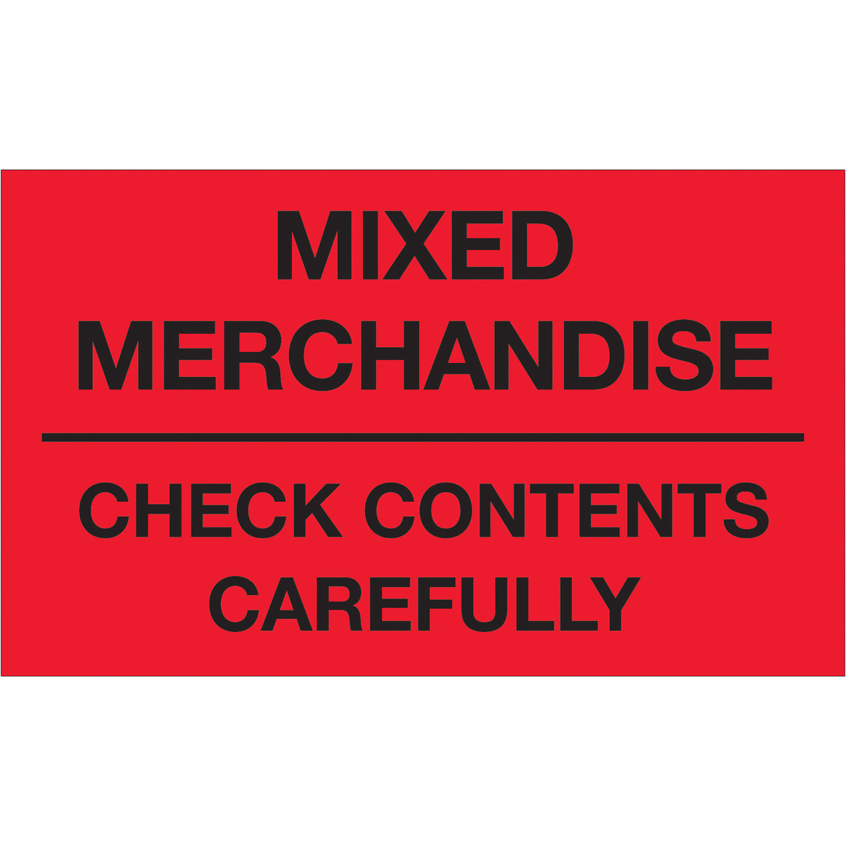 3 x 5" - "Mixed Merchandise - Check Contents Carefully" (Fluorescent Red) Labels