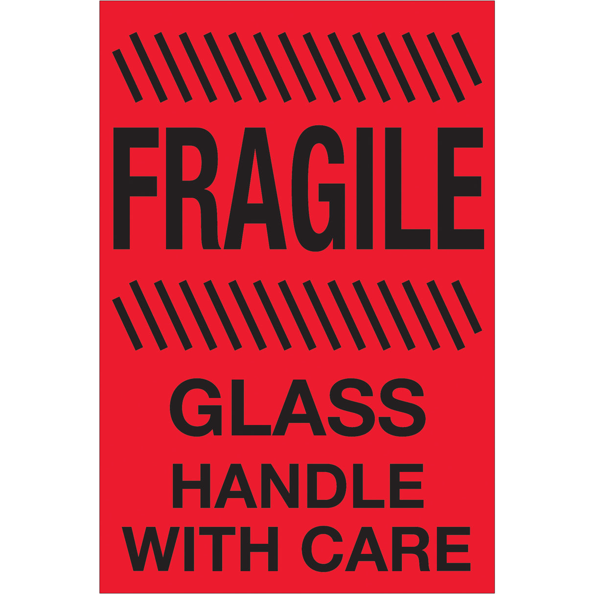 4 x 6" - "Fragile - Glass - Handle With Care" (Fluorescent Red) Labels