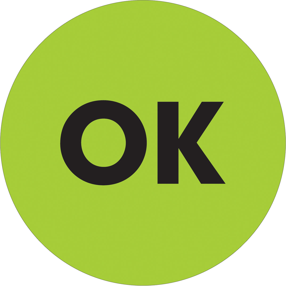 1" Circle - "OK" Fluorescent Green Labels