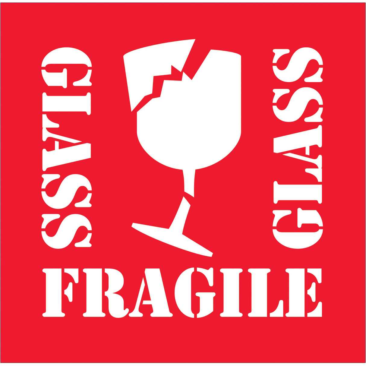 4 x 4" - "Fragile - Glass" Labels