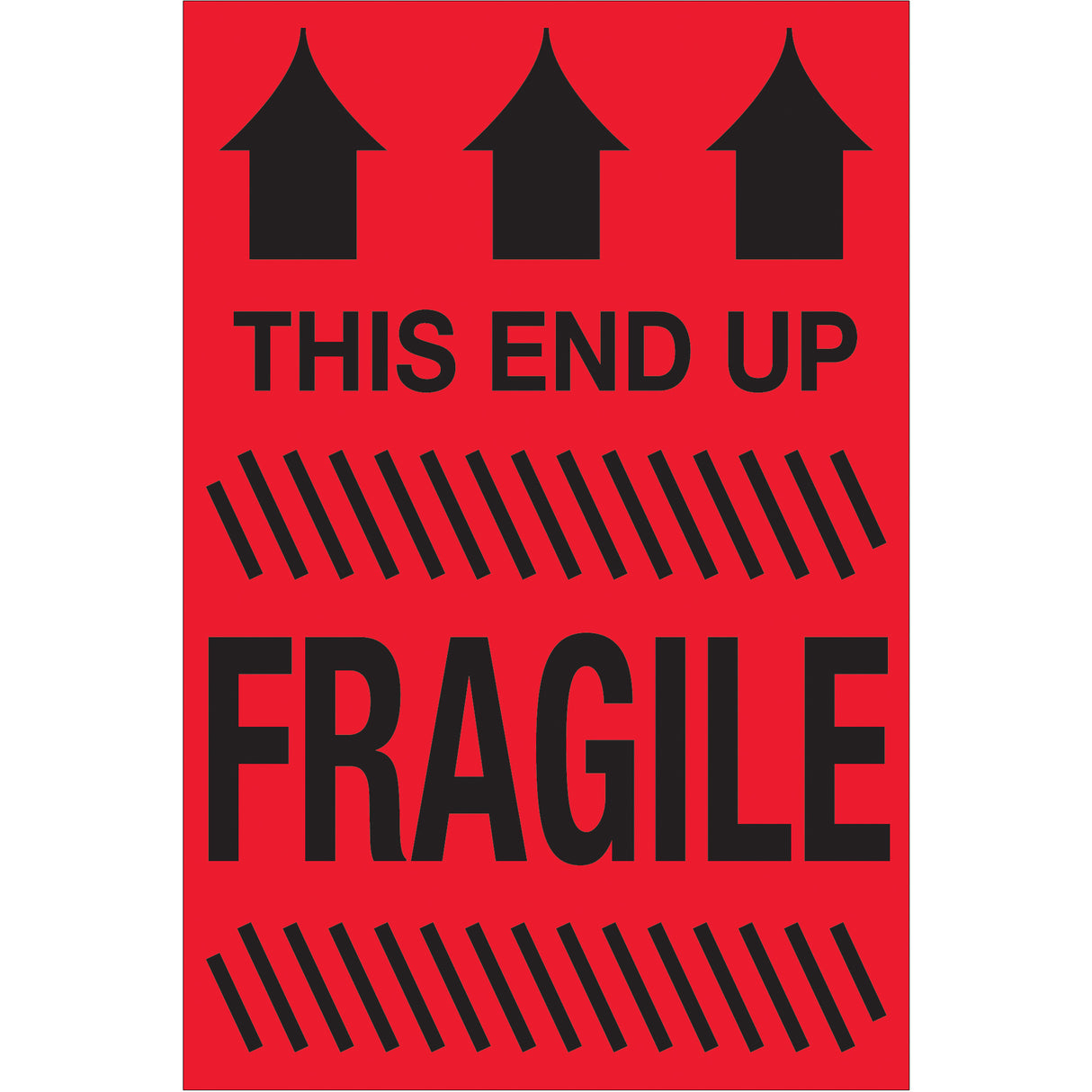2 x 3" - "This End Up - Fragile" (Fluorescent Red) Labels