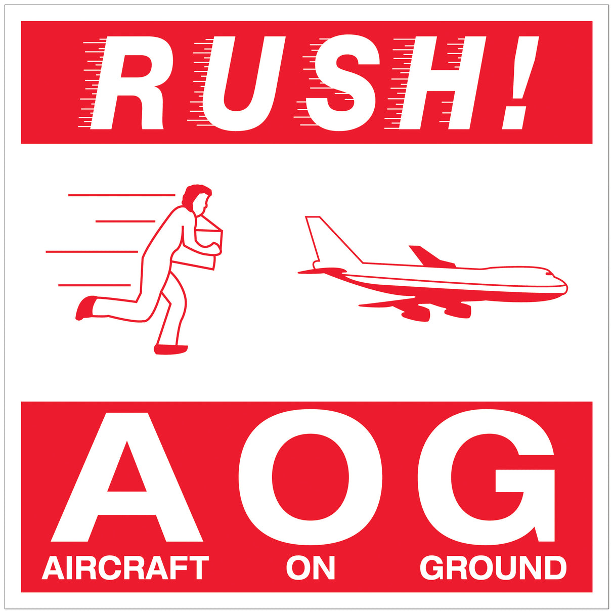 4 x 4" - "Rush AOG - Aircraft On Ground" Labels