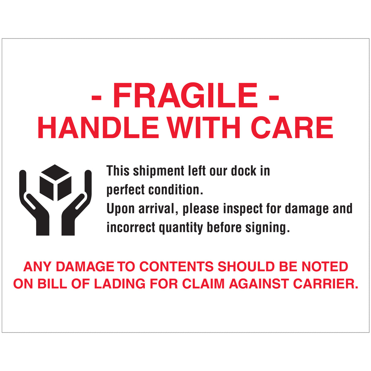 8 x 10" - "Fragile - Handle With Care" Labels