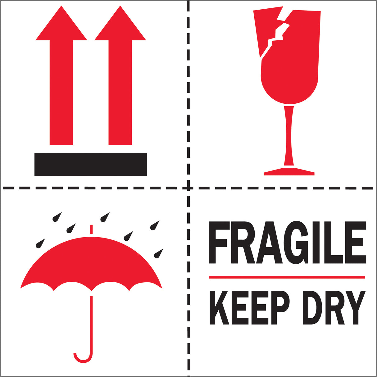 4 x 4" - "Fragile - Keep Dry" Labels