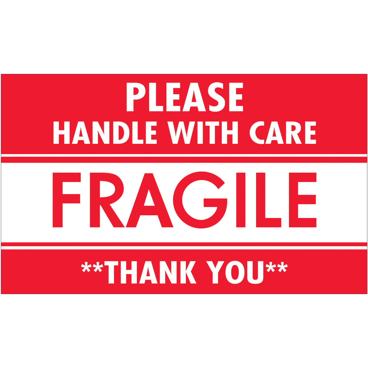 3 x 5" - "Fragile - Handle With Care" Labels