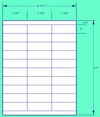 2 5/8 X 1 30 per sheet, 100 sheets