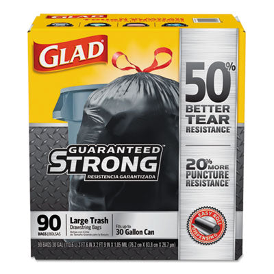 Glad Large Draw String Trash Bags Black 90/Case