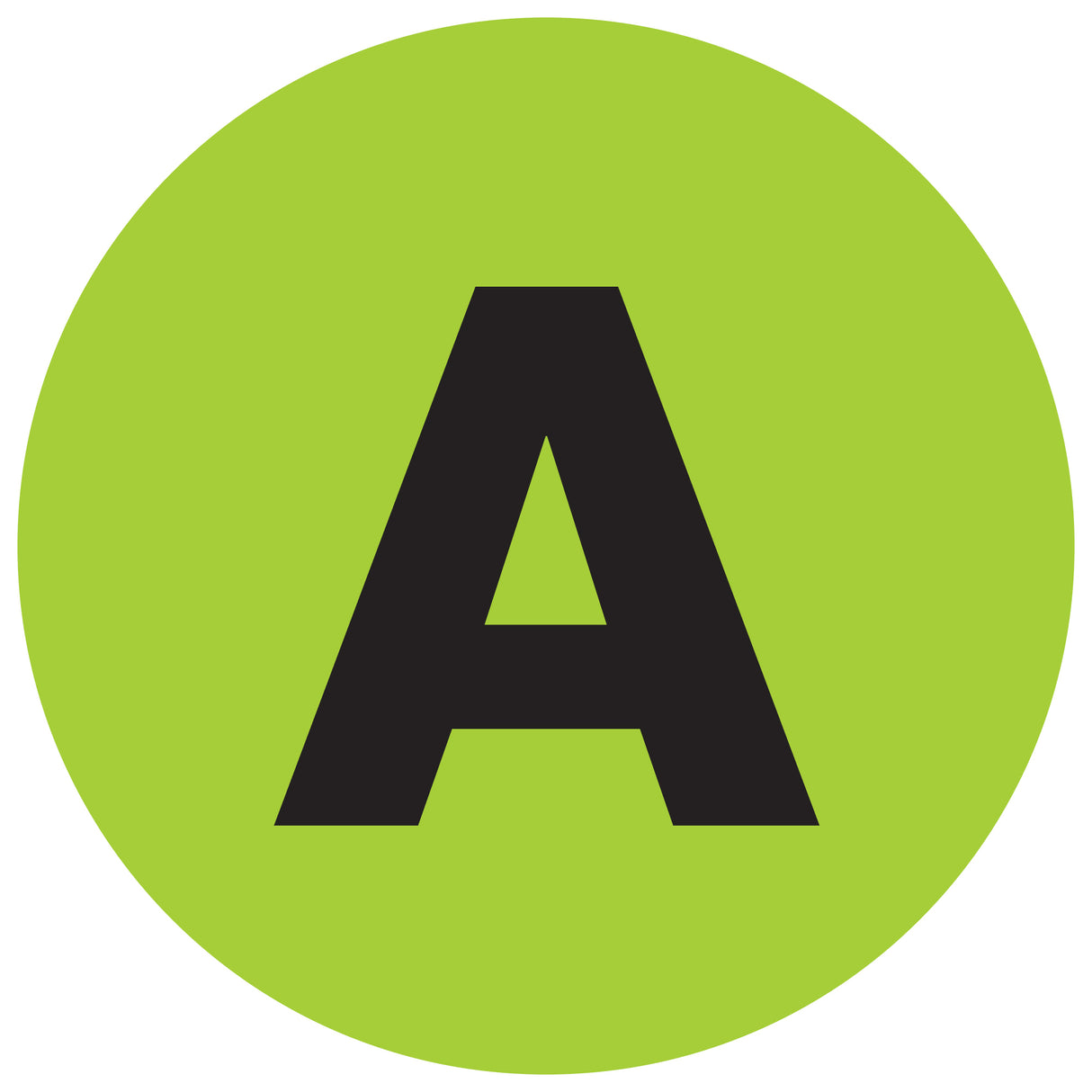 1" Circle - "A" (Fluorescent Green) Letter Labels