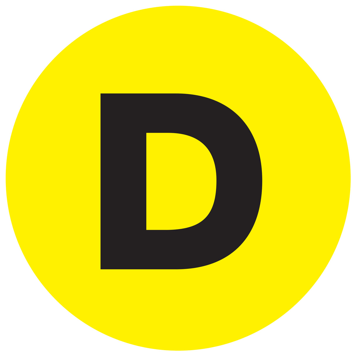 2" Circle - "D" (Fluorescent Yellow) Letter Labels