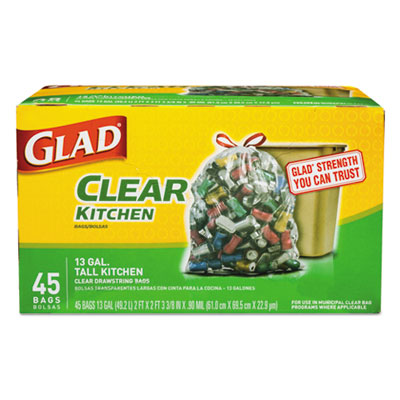 Glad Clear Draw String Trash Bags 45/Case